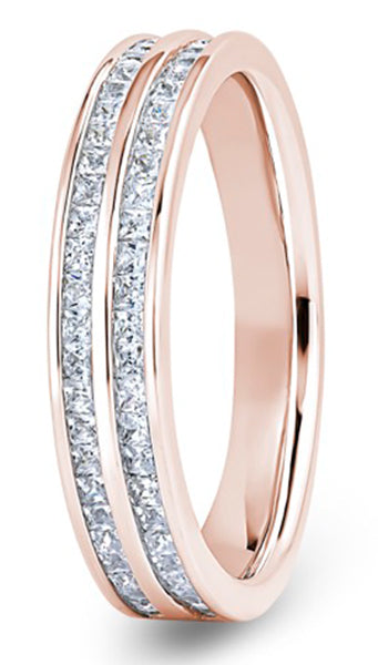 Princess Cut Double Row Channel Wedding Ring