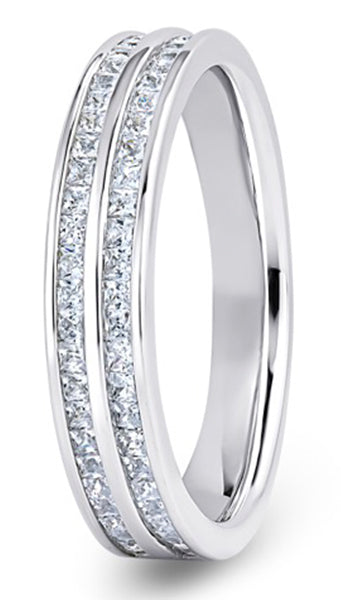 Princess Cut Double Row Channel Wedding Ring