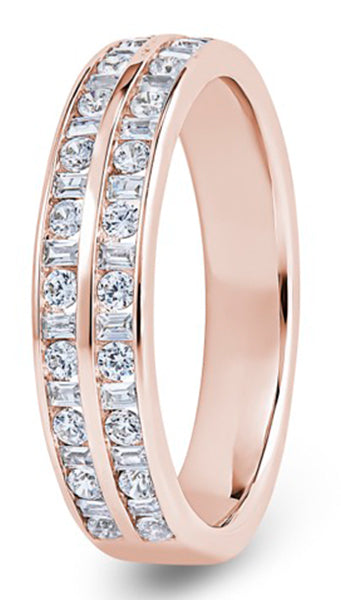 Round Brilliant &amp; Baguette Double Row Channel Diamond Wedding Ring