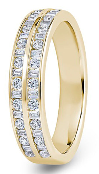 Round Brilliant &amp; Baguette Double Row Channel Diamond Wedding Ring