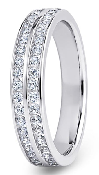 Round Brilliant Cut Double Row Channel Diamond Wedding Ring