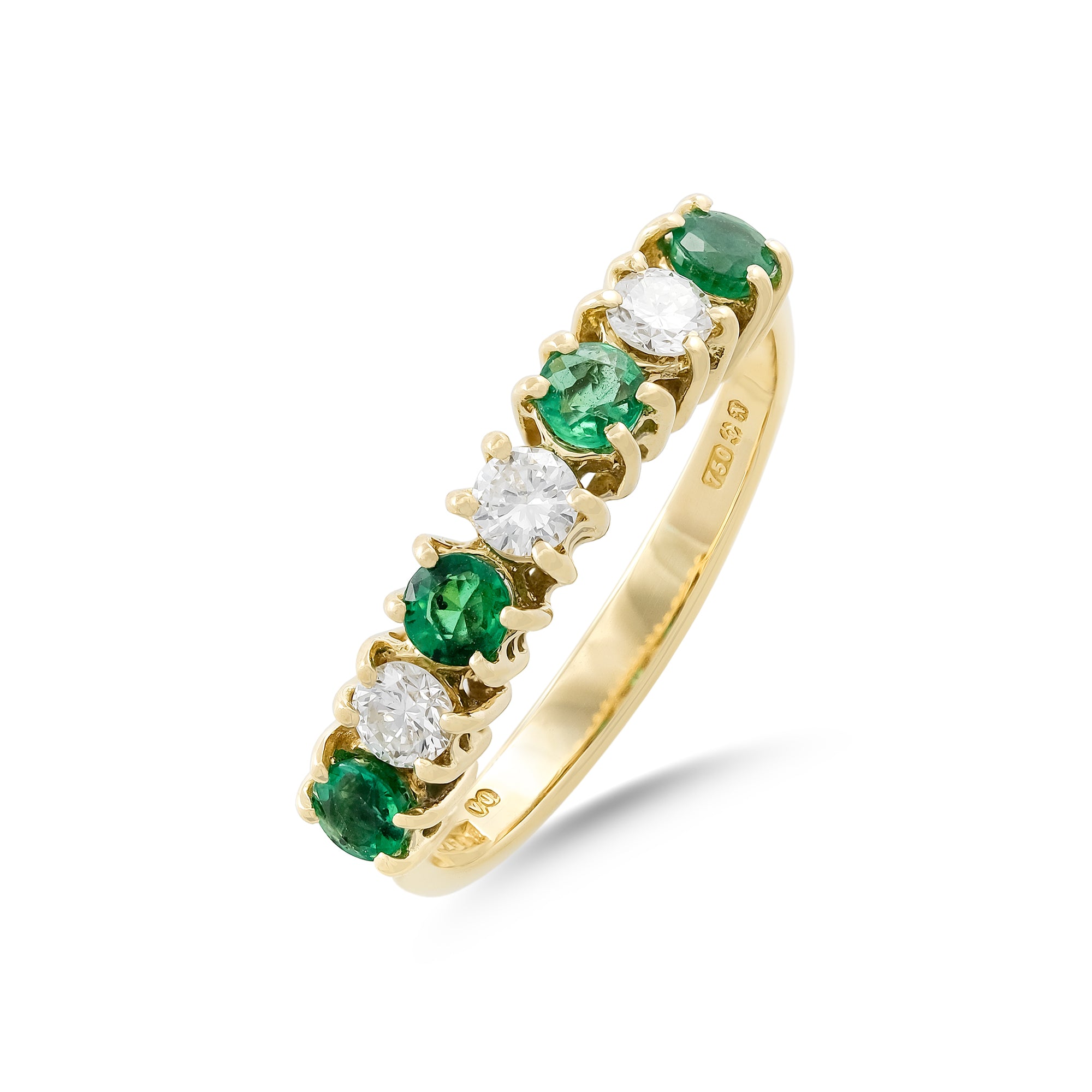 Vintage 18ct Yellow Gold Emerald and Diamond Seven Stone Ring