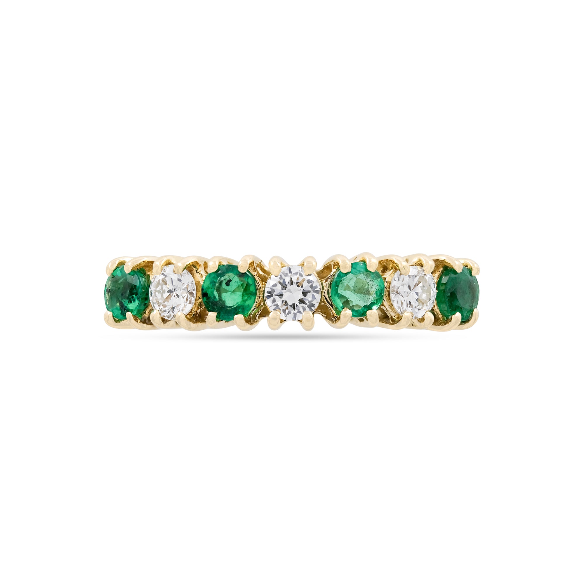 Vintage 18ct Yellow Gold Emerald and Diamond Seven Stone Ring