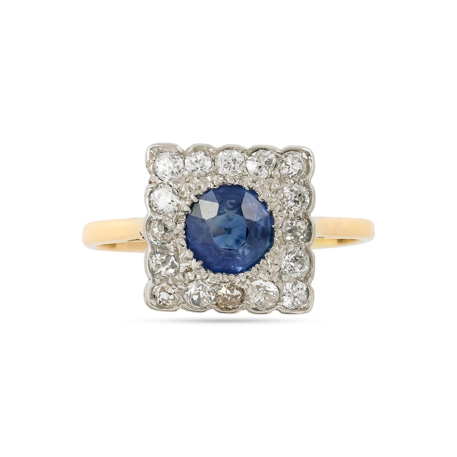 Vintage Square Fronted Sapphire and Diamond Cluster Ring