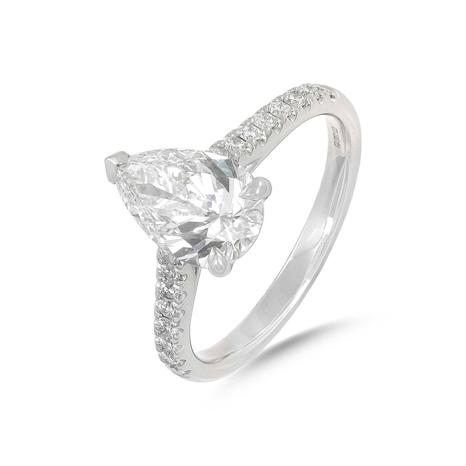 Lab Diamond 2.00ct Pear-Cut Engagement Ring with Diamond Set Shoulders