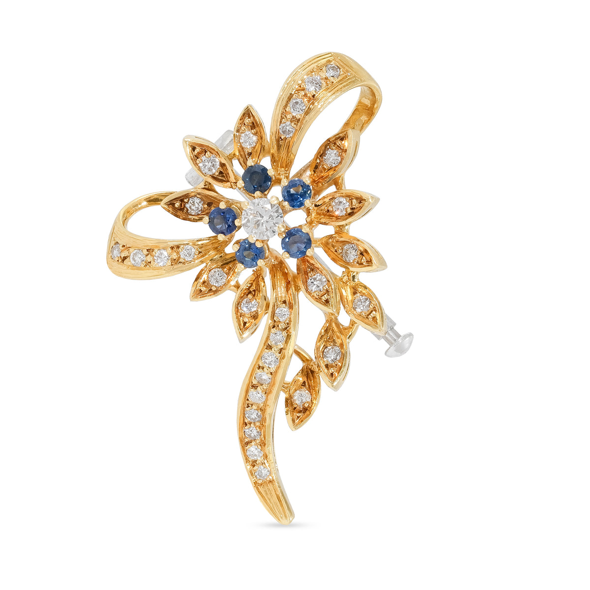 Vintage 18ct Sapphire Flower Spray Brooch