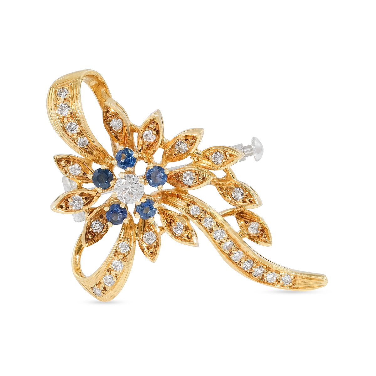 Vintage 18ct Sapphire Flower Spray Brooch