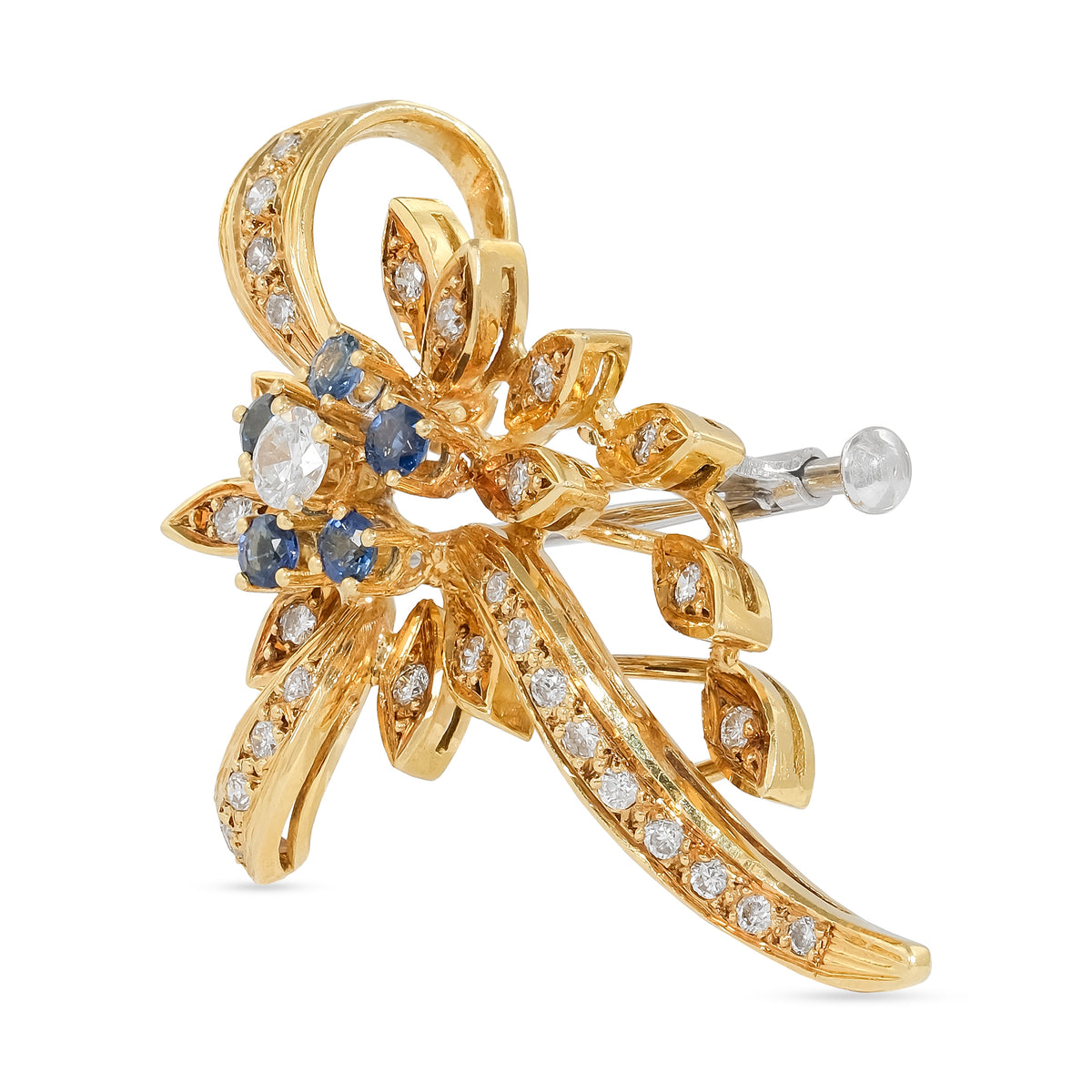 Vintage 18ct Sapphire Flower Spray Brooch