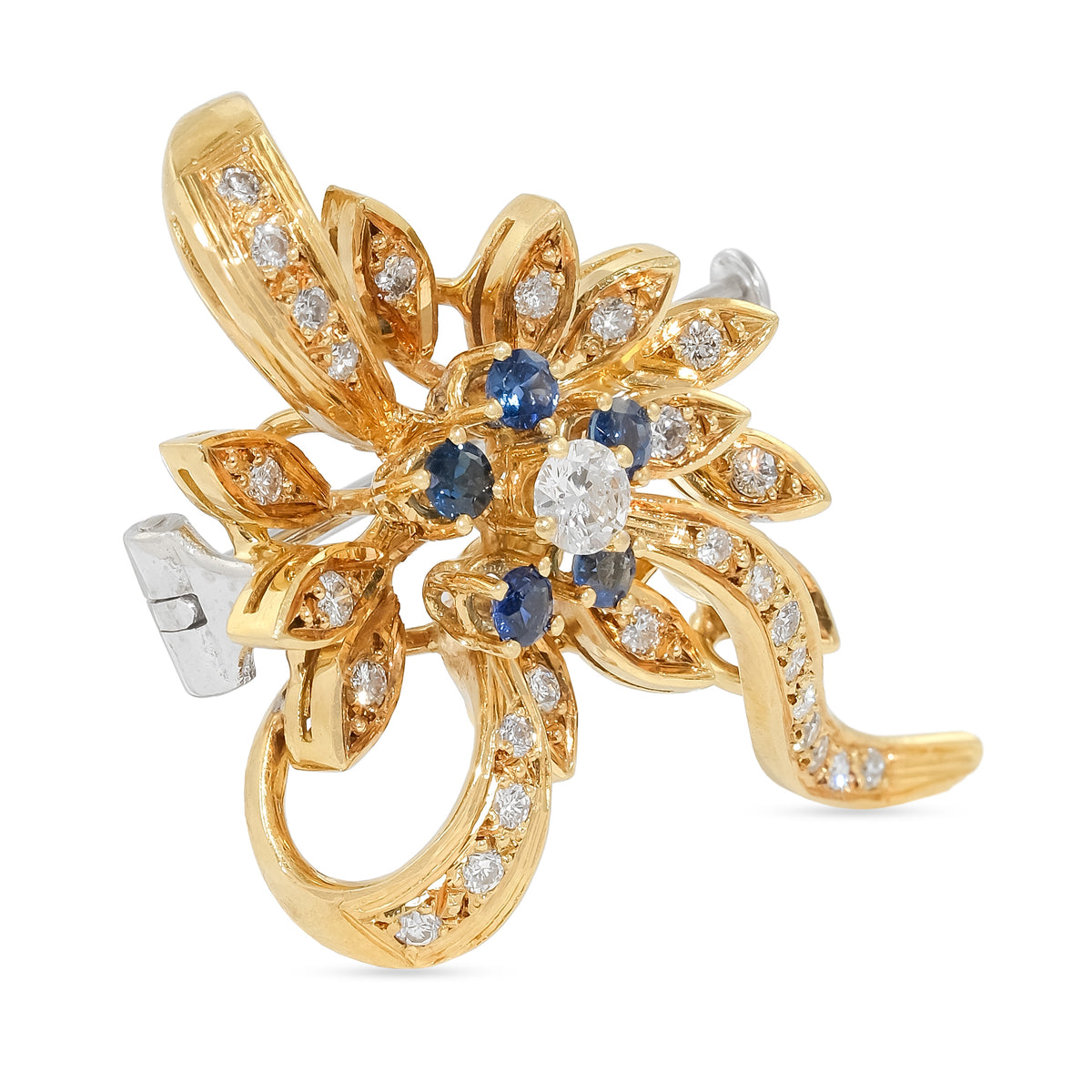 Vintage 18ct Sapphire Flower Spray Brooch