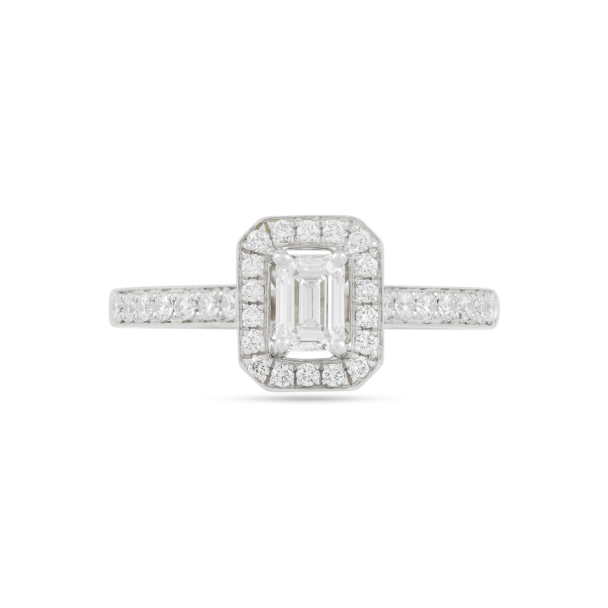 0.64ct Emerald-Cut Diamond Halo Engagement Ring