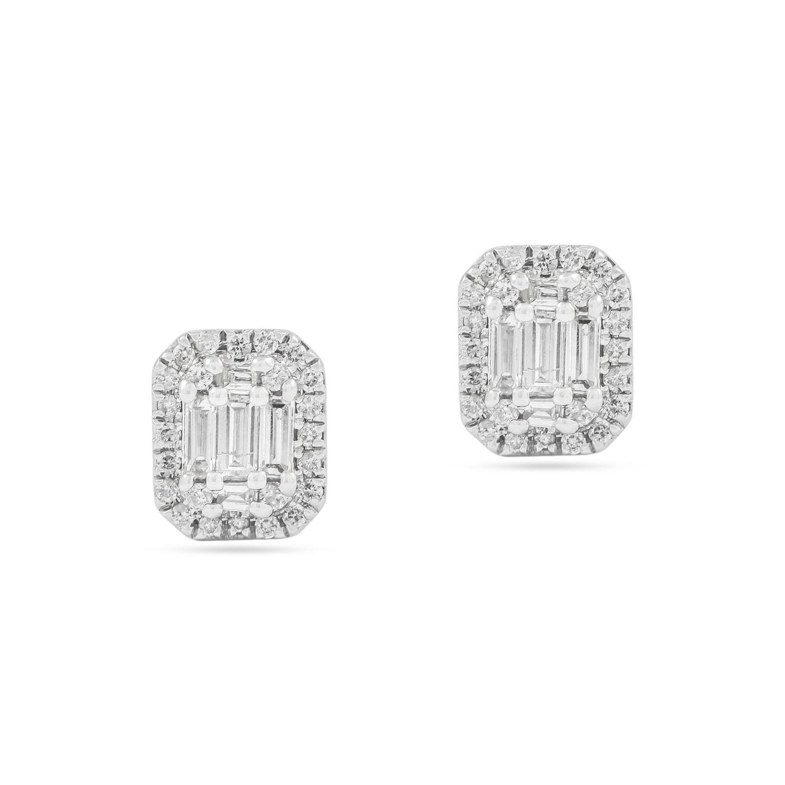 18ct White Gold Baguette & Brilliant-Cut Diamond Stud Earrings