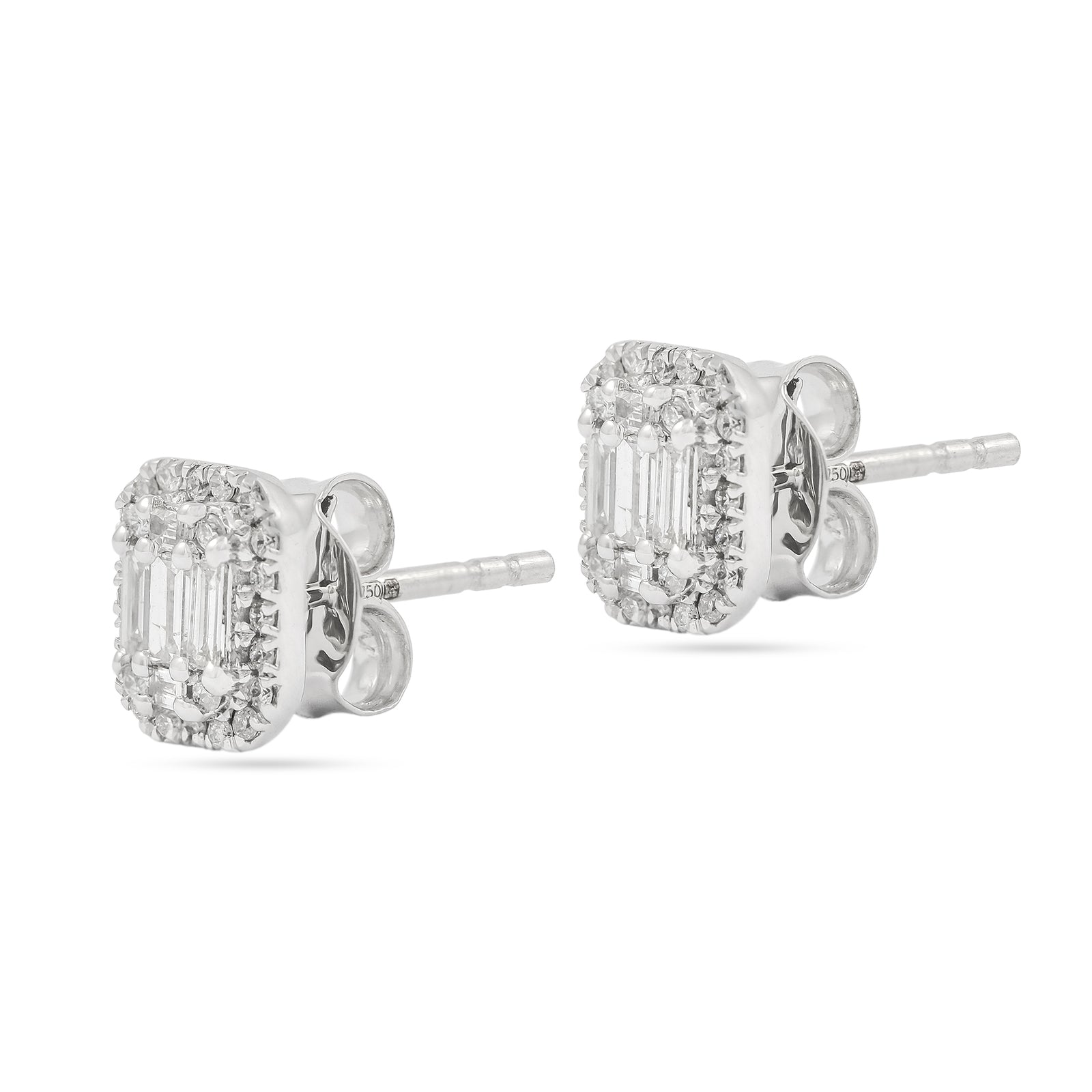 18ct White Gold Baguette & Brilliant-Cut Diamond Stud Earrings
