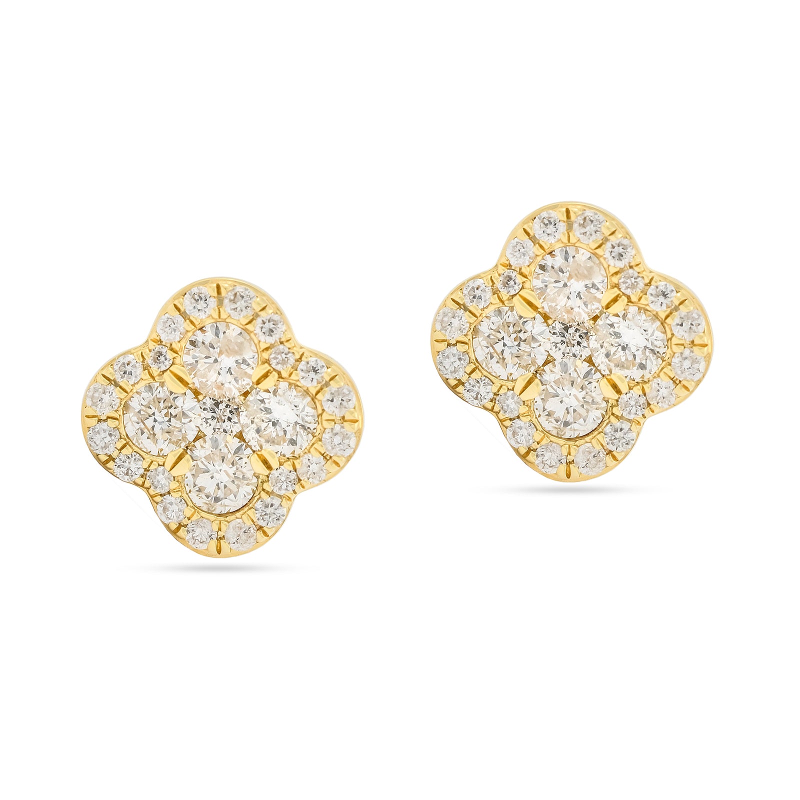 18ct Yellow Gold Diamond Clover Shape Stud Earrings