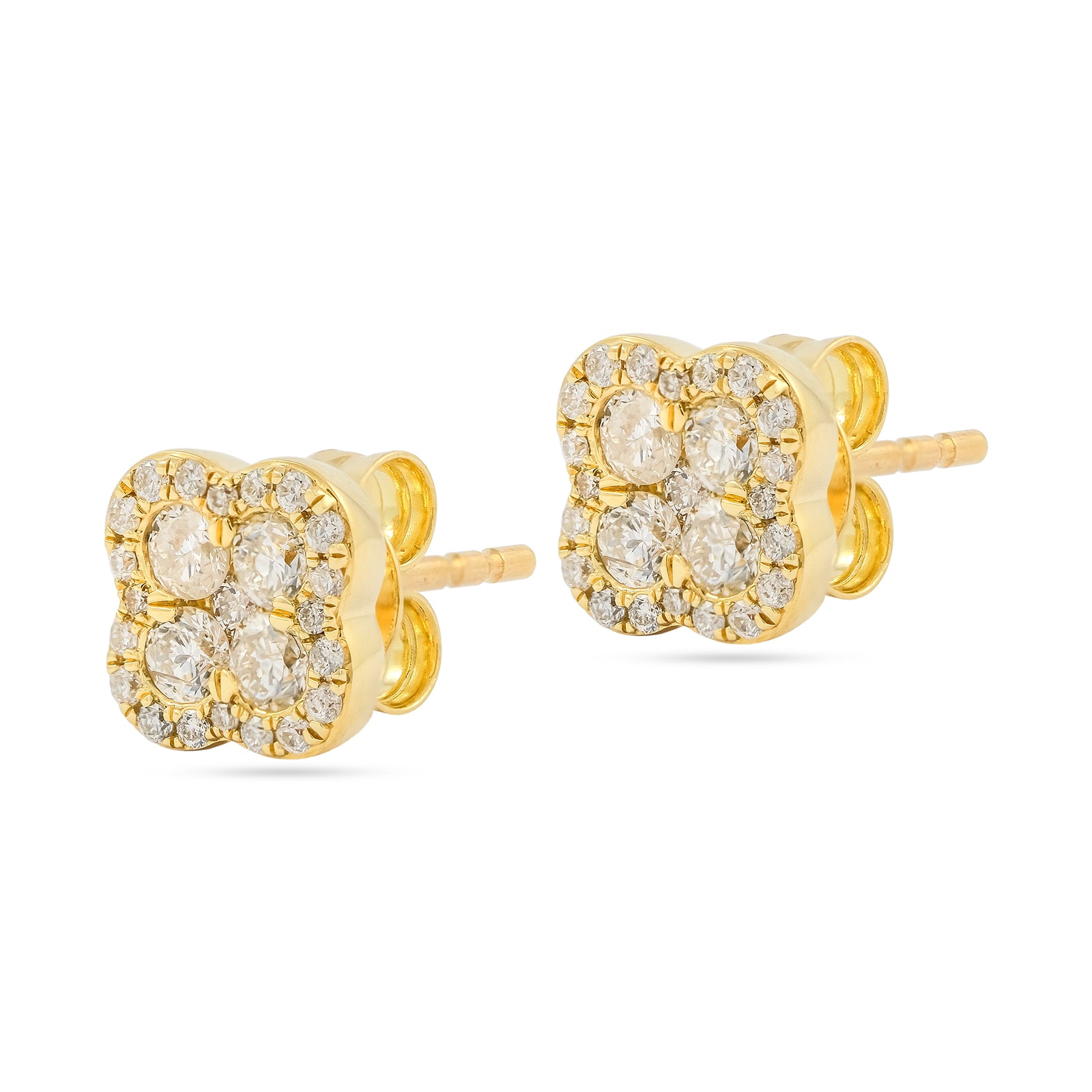 18ct Yellow Gold Diamond Clover Shape Stud Earrings