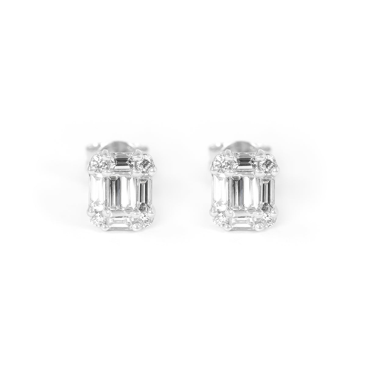 9ct White Gold Baguette &amp; Brilliant-Cut Diamond Stud Earrings