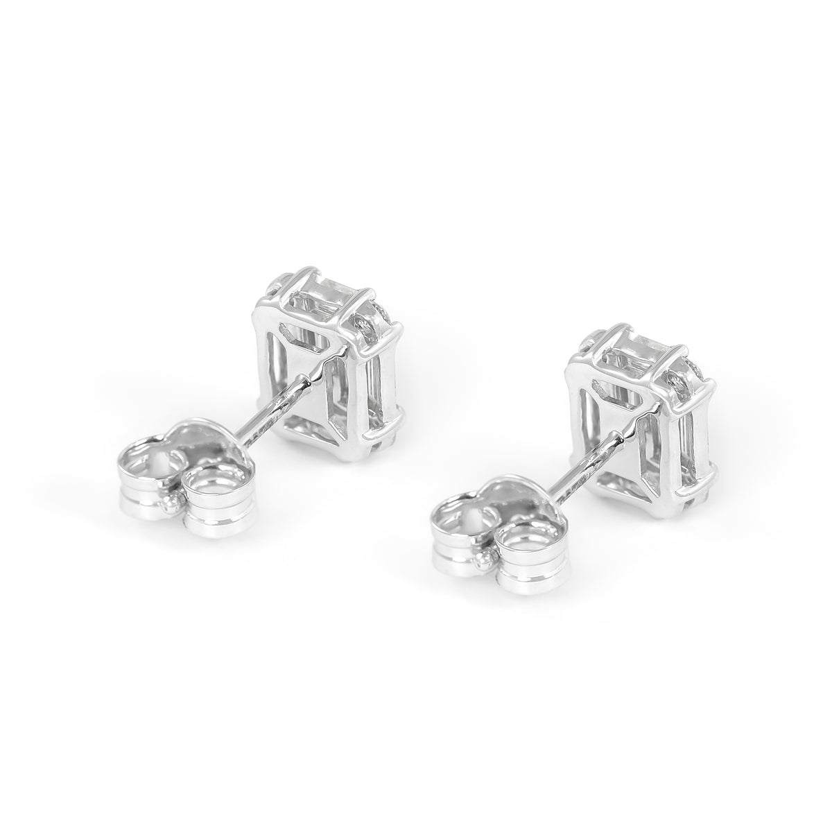 9ct White Gold Baguette &amp; Brilliant-Cut Diamond Stud Earrings