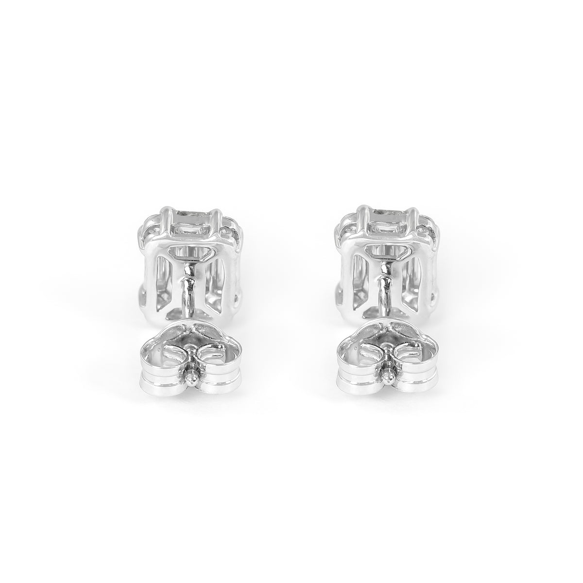 9ct White Gold Baguette &amp; Brilliant-Cut Diamond Stud Earrings