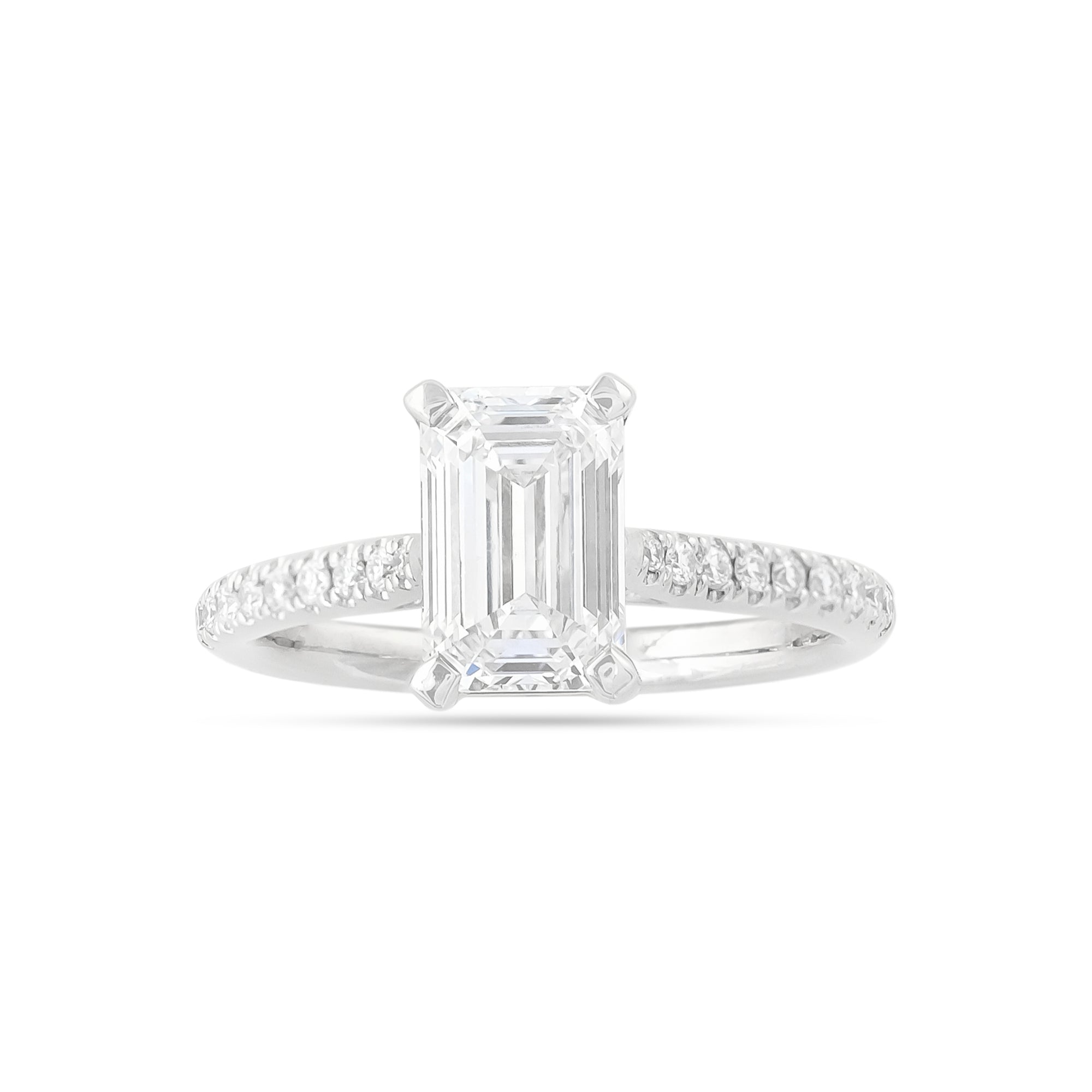 Lab Diamond 2.16ct Emerald-Cut Engagement Ring with Diamond Set Shoulder