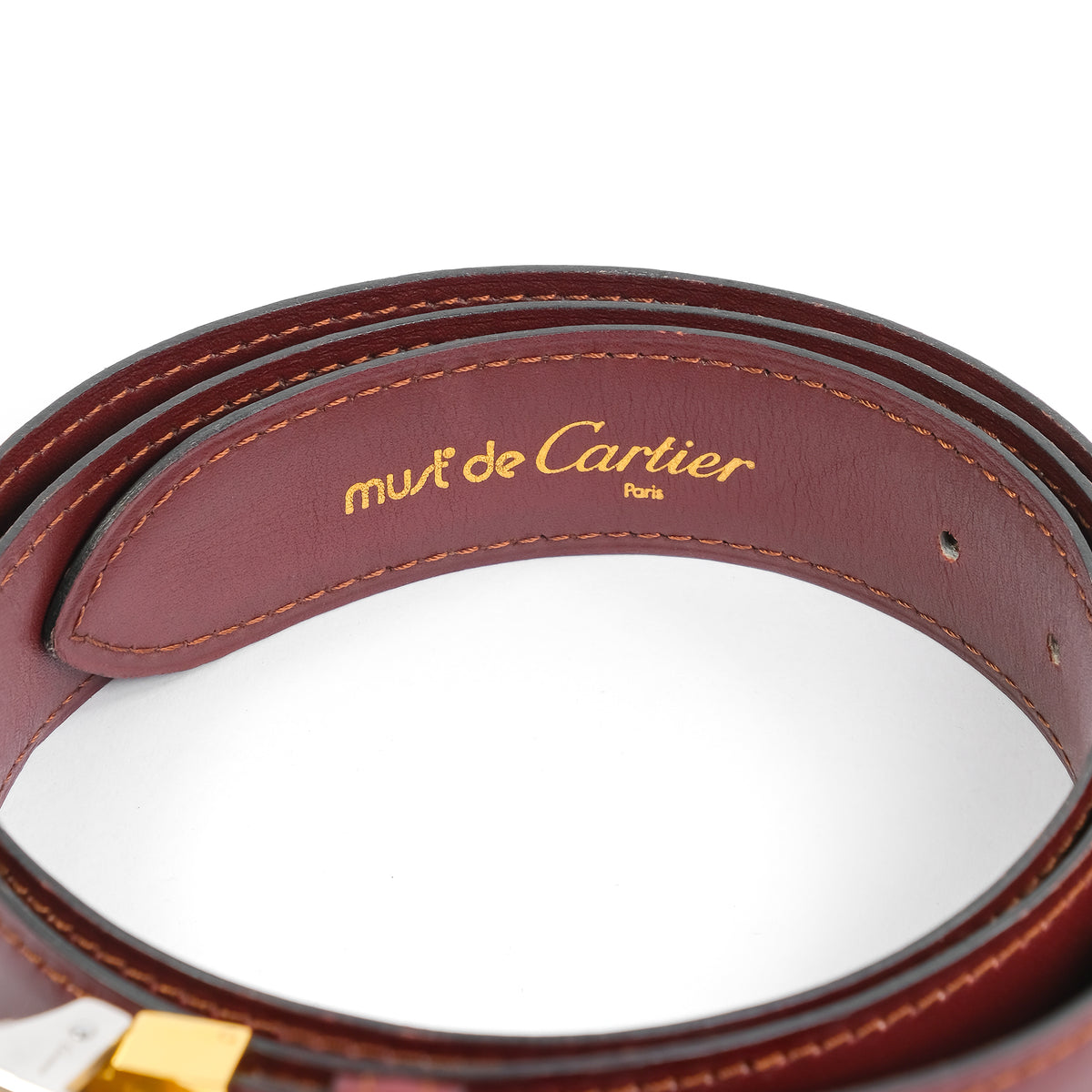 Must De Cartier Santos Gold Plated Brown Leather Belt