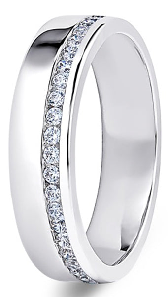 Round Brilliant Cut Offset Channel Diamond Wedding Ring