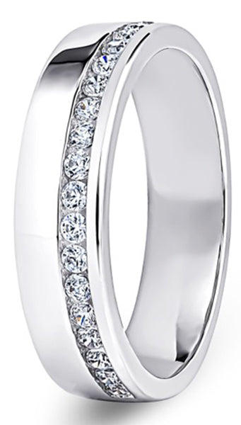 Round Brilliant Cut Offset Channel Diamond Wedding Ring