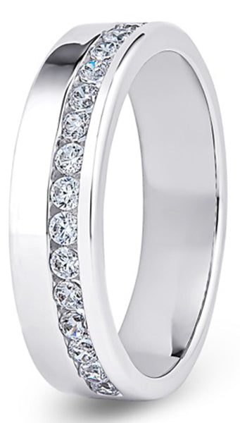 Round Brilliant Cut Offset Channel Diamond Wedding Ring