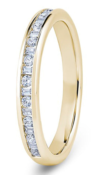 Round Brilliant &amp; Baguette Channel Set Diamond Wedding Ring