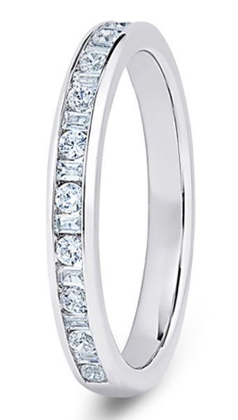 Round Brilliant &amp; Baguette Channel Set Diamond Wedding Ring