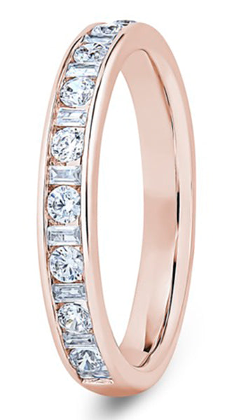 Round Brilliant &amp; Baguette Channel Set Diamond Wedding Ring