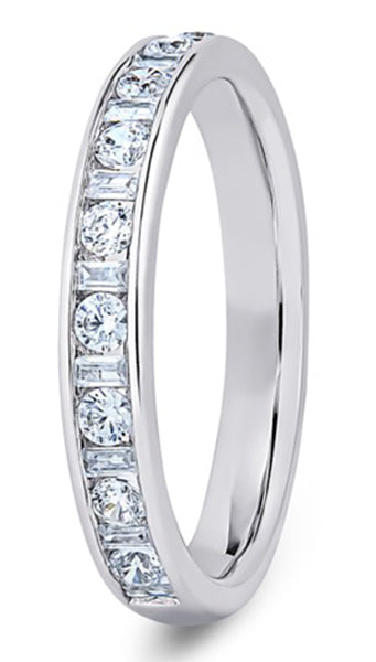 Round Brilliant &amp; Baguette Channel Set Diamond Wedding Ring