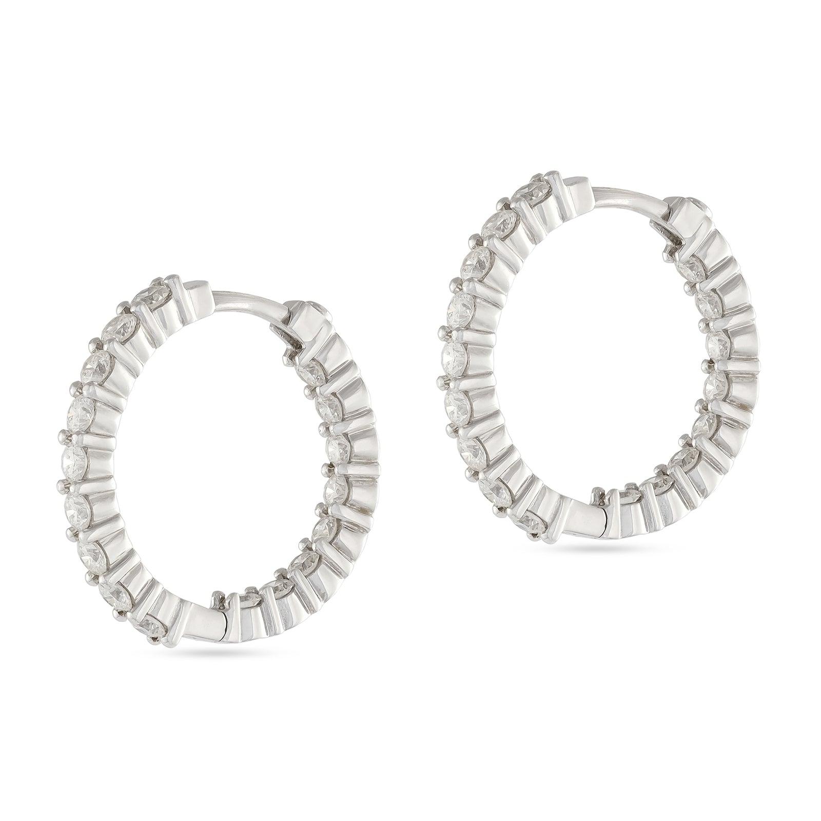 Roberto Coin 18ct White Gold Inside Out Diamond Hoop Earrings