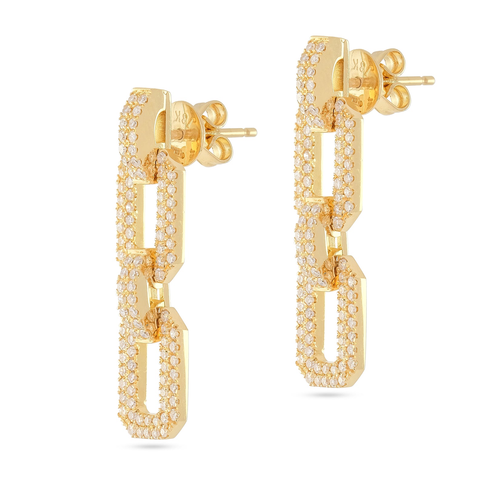 Shay 18ct Yellow Gold Flat Geo Link Natural Diamond Drop Earrings