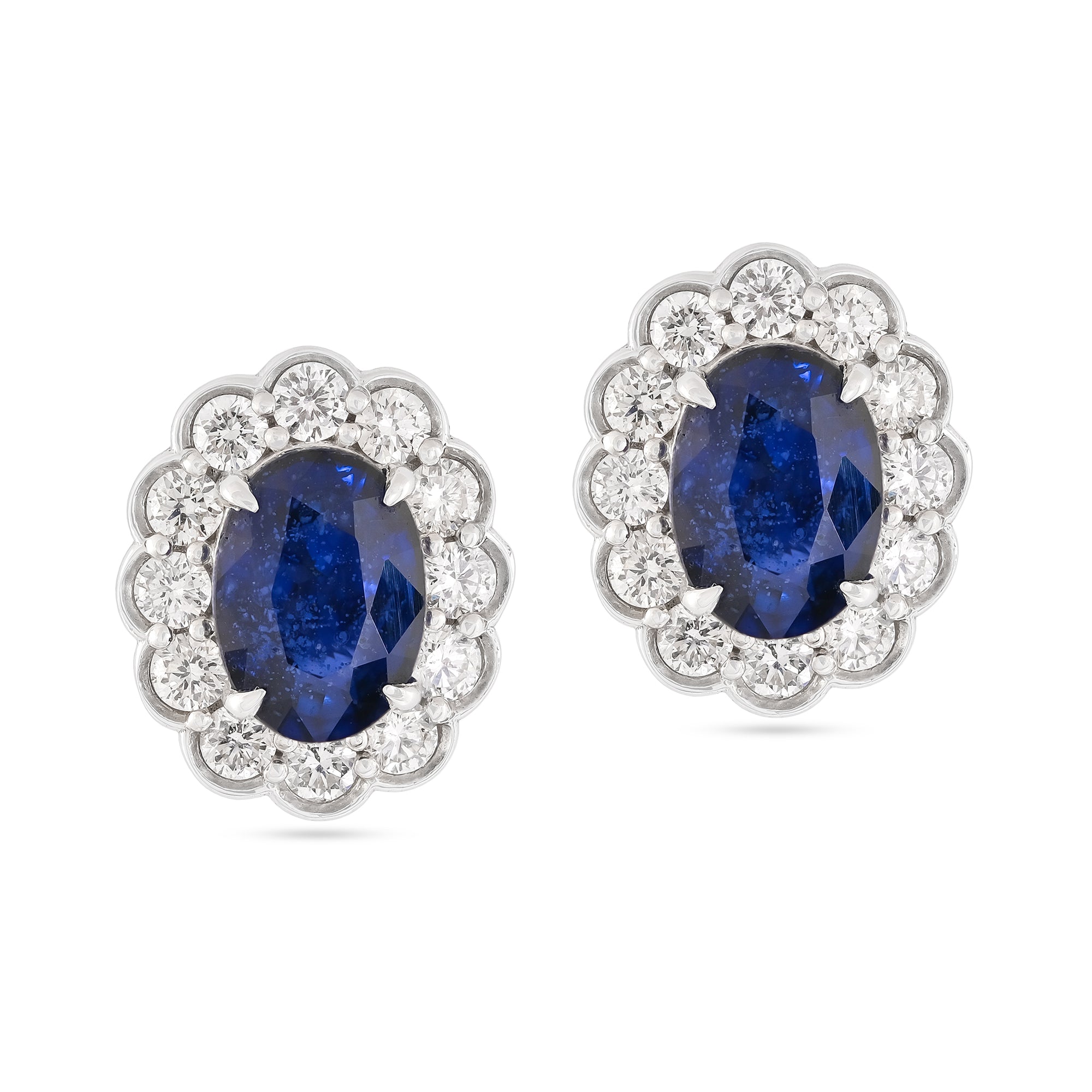 Vintage 14ct White Gold Sapphire and Diamond Cluster Stud Earrings