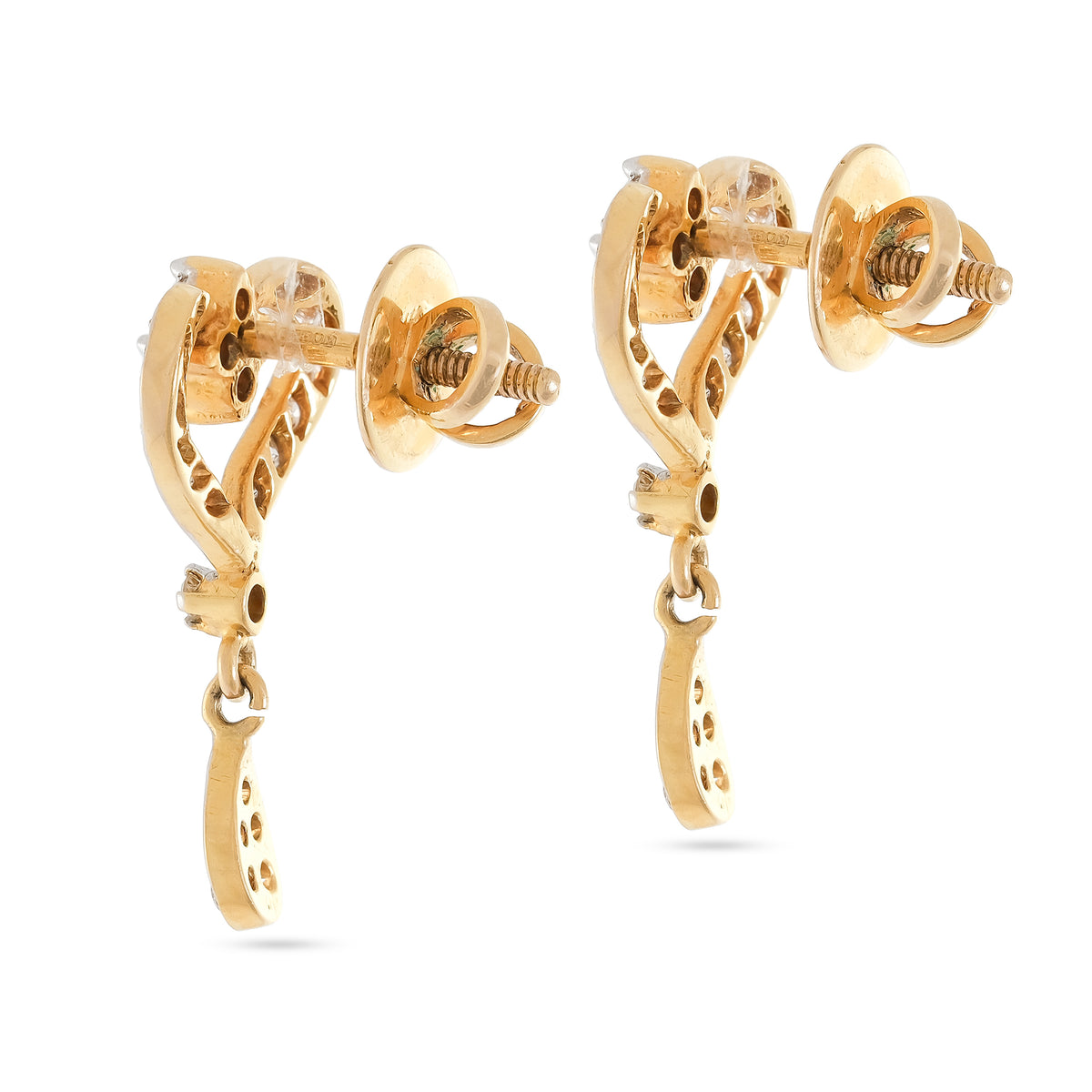 Vintage 14ct Yellow Gold Diamond Heart Drop Earrings