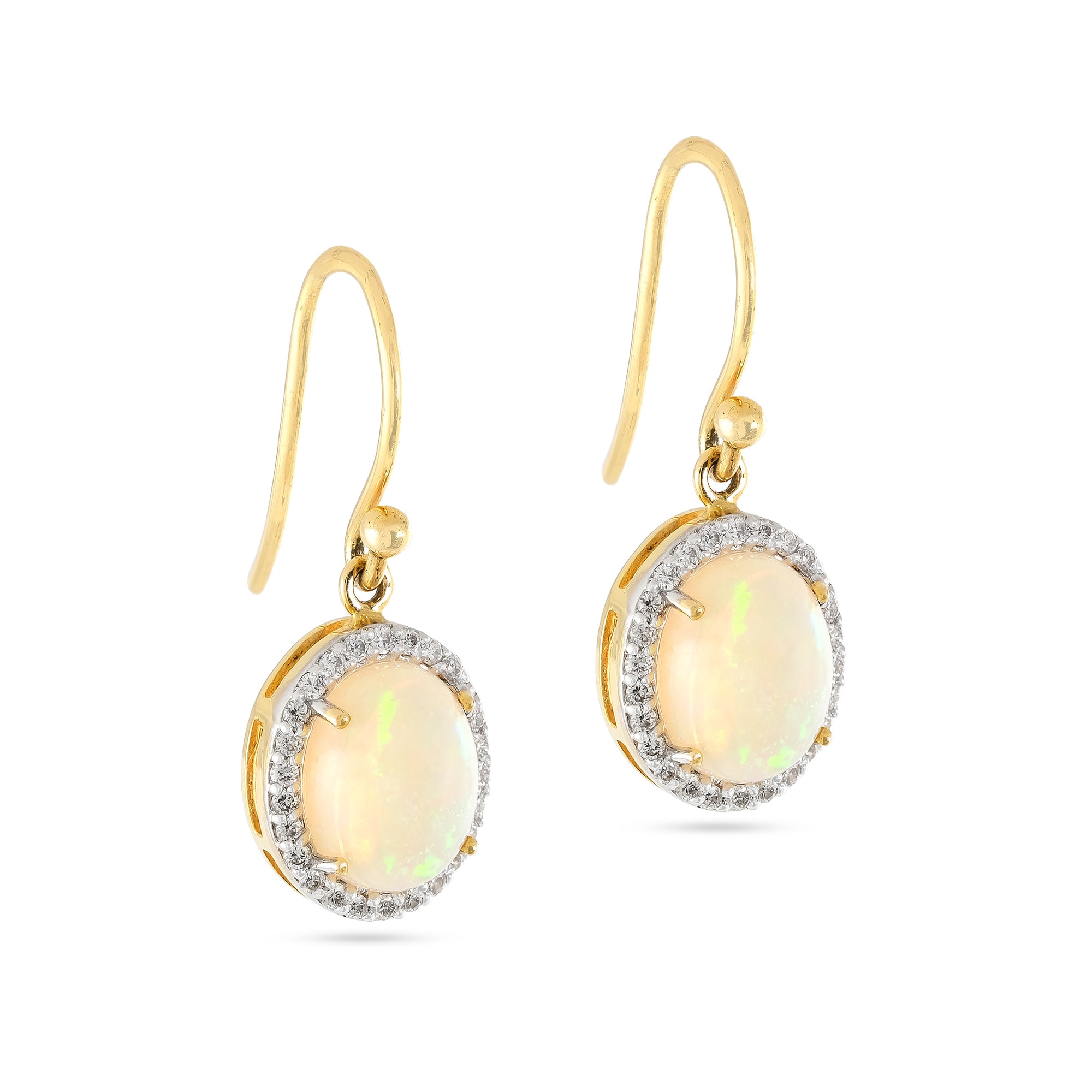 Vintage 14ct Yellow Gold Opal & Diamond Drop Earrings