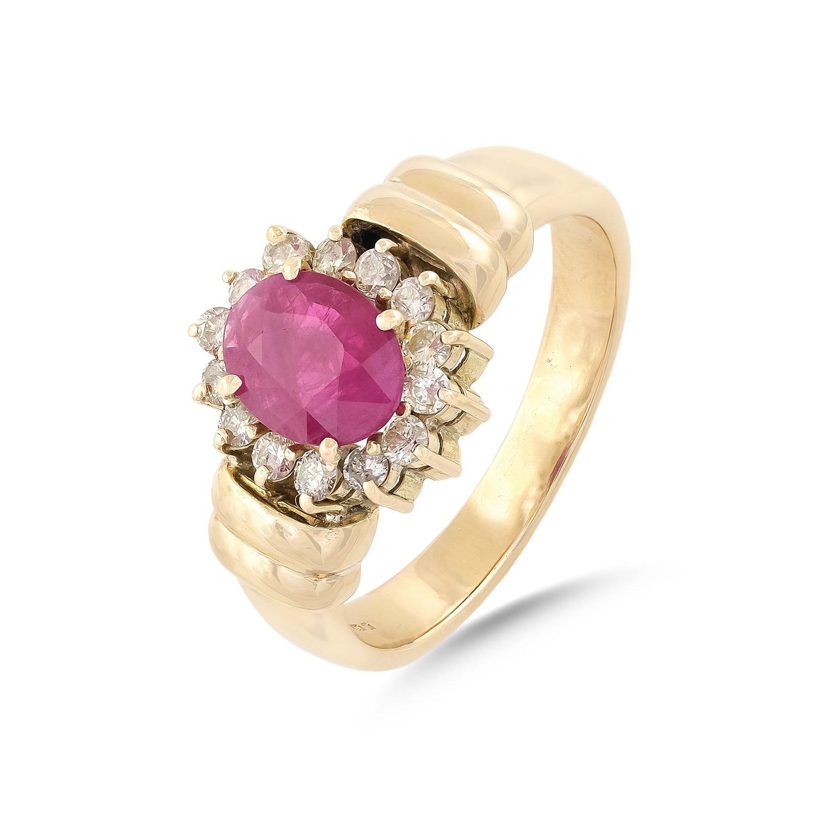 Vintage 14ct Yellow Gold Ruby and Diamond Cluster Ring