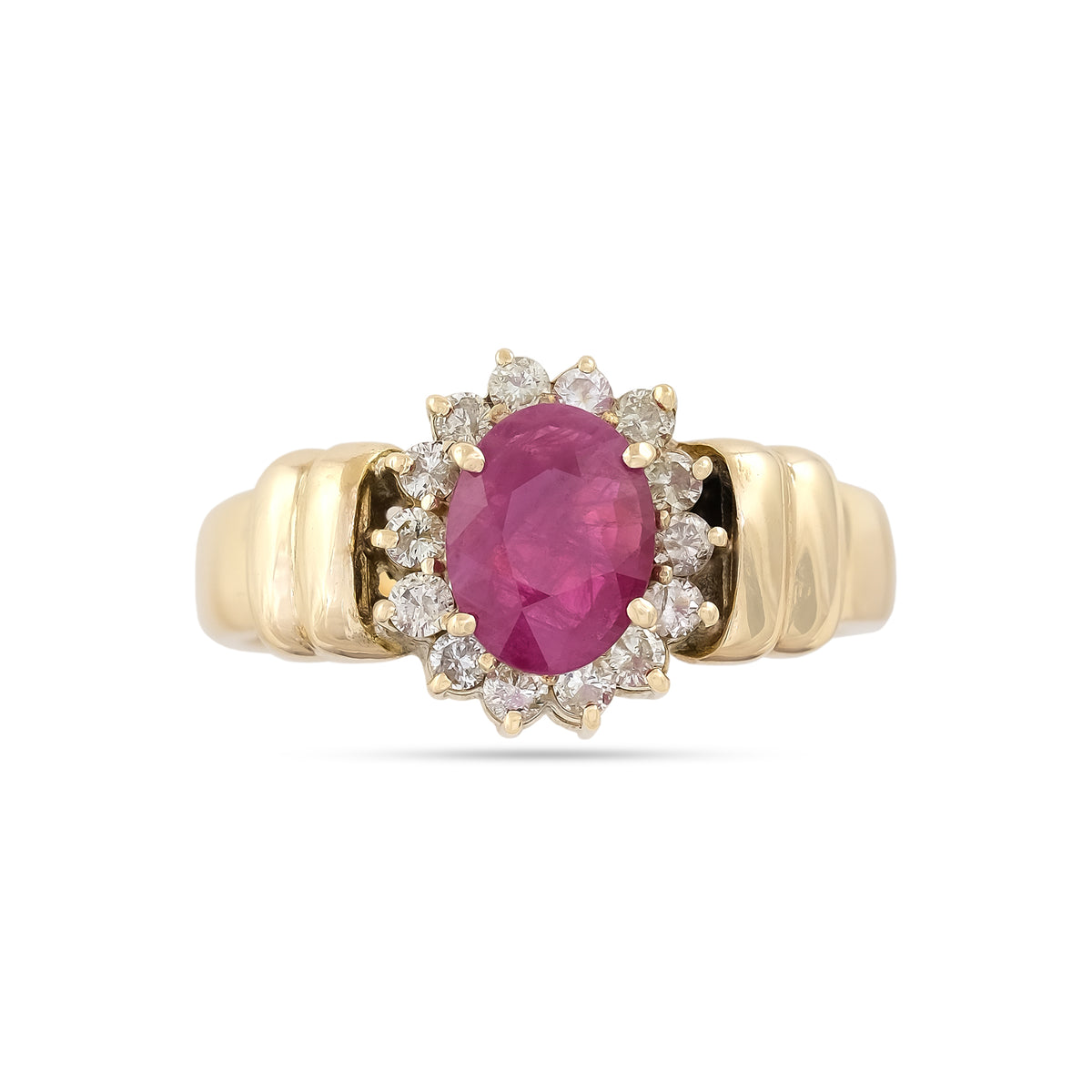 Vintage 14ct Yellow Gold Ruby and Diamond Cluster Ring