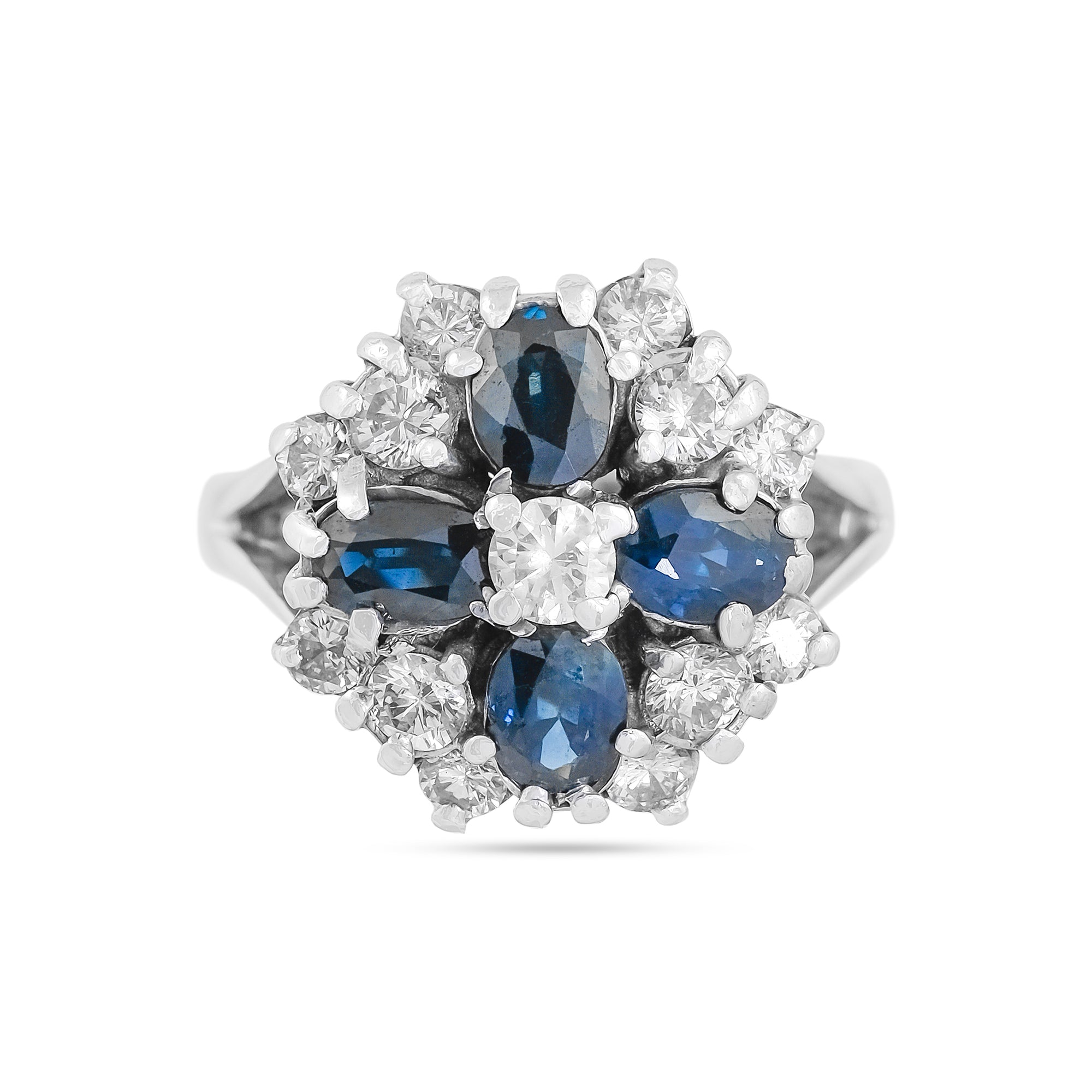Vintage 18ct White Gold Sapphire and Diamond Cluster Ring