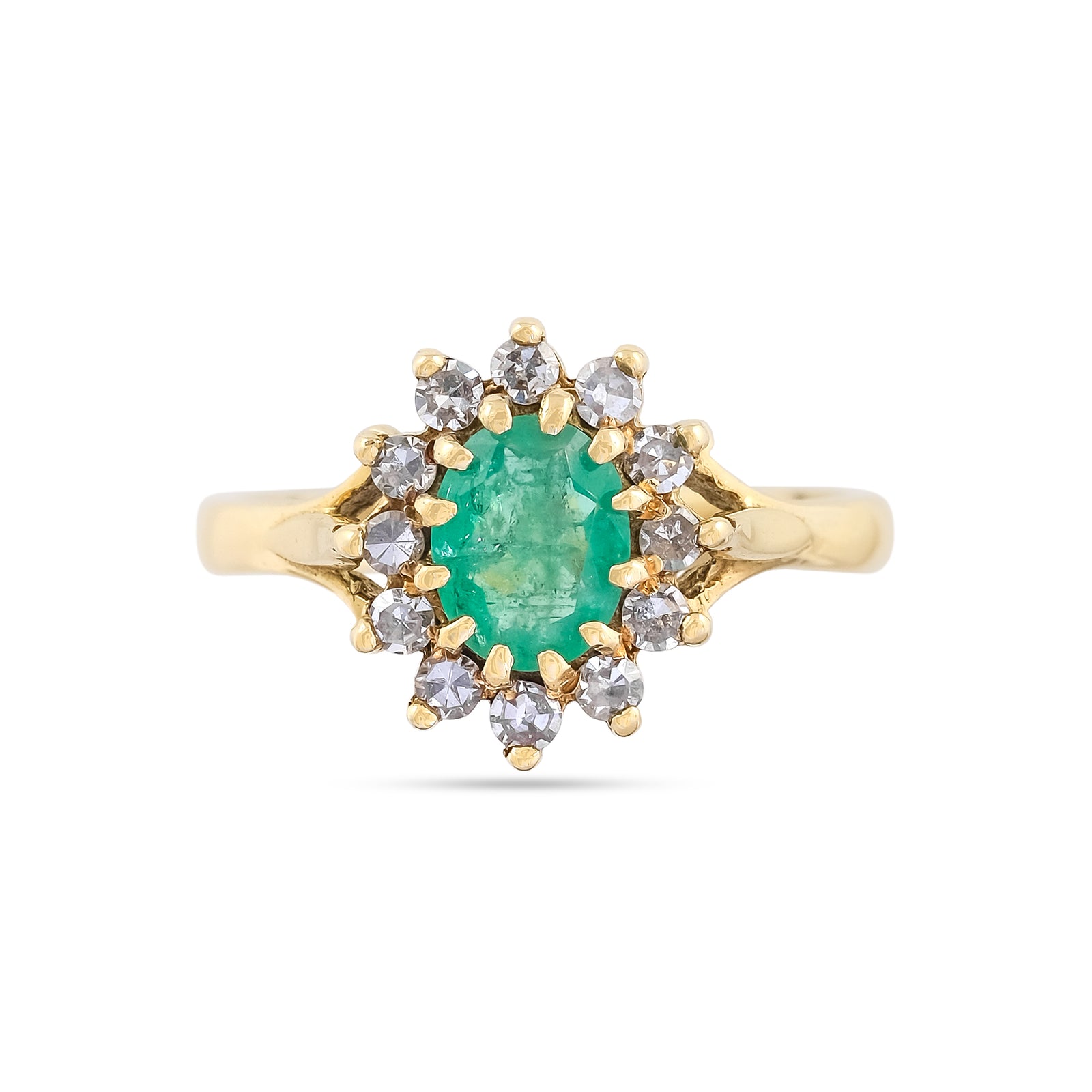 Vintage 18ct Yellow Gold Emerald & Diamond Cluster Ring