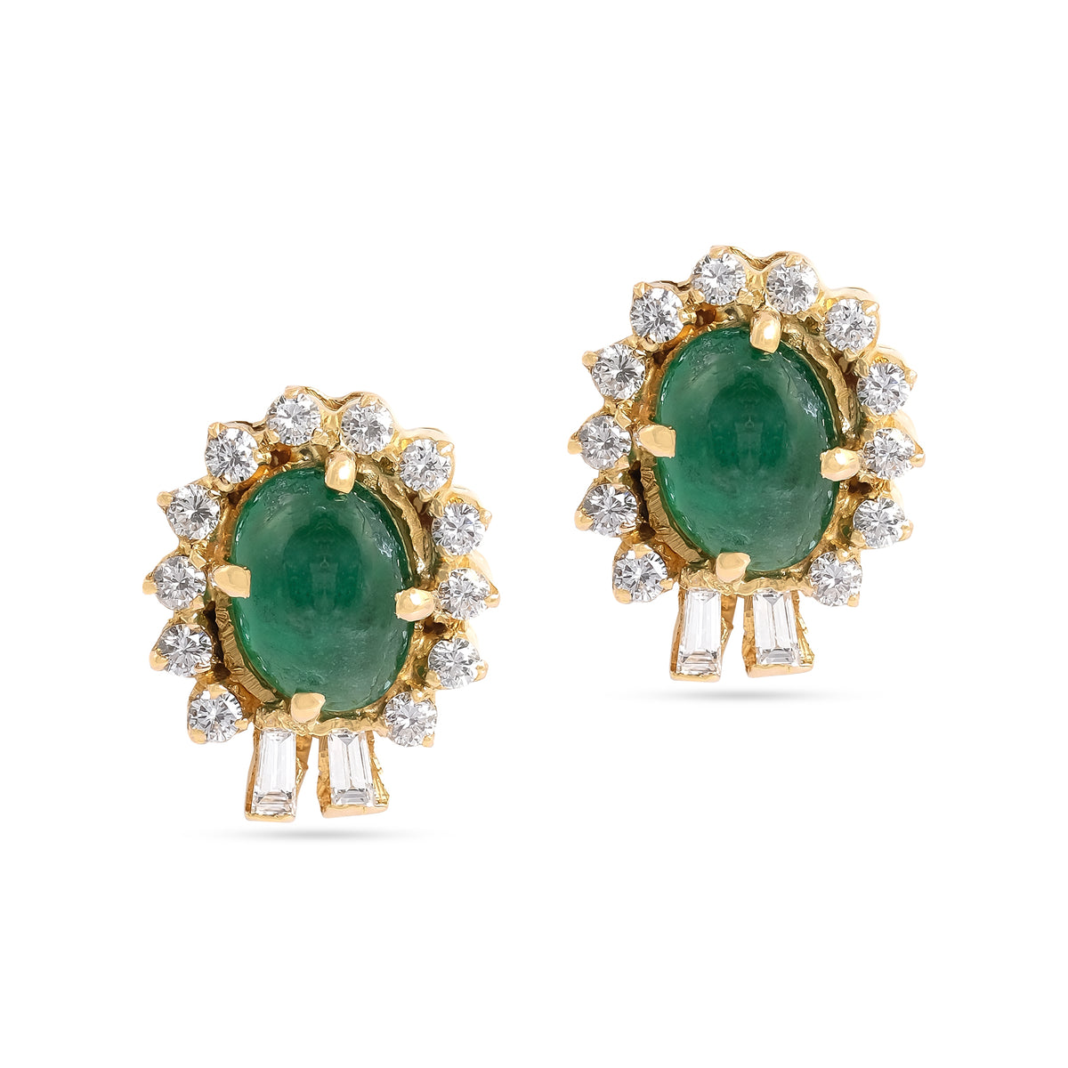 Vintage 18ct Yellow Gold Emerald and Diamond Cluster Stud Earrings