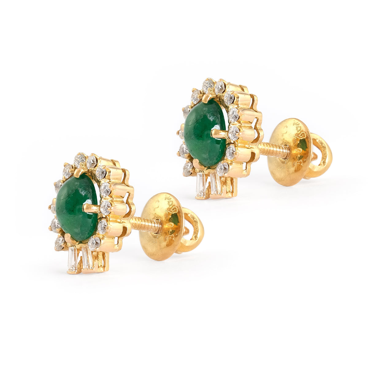 Vintage 18ct Yellow Gold Emerald and Diamond Cluster Stud Earrings