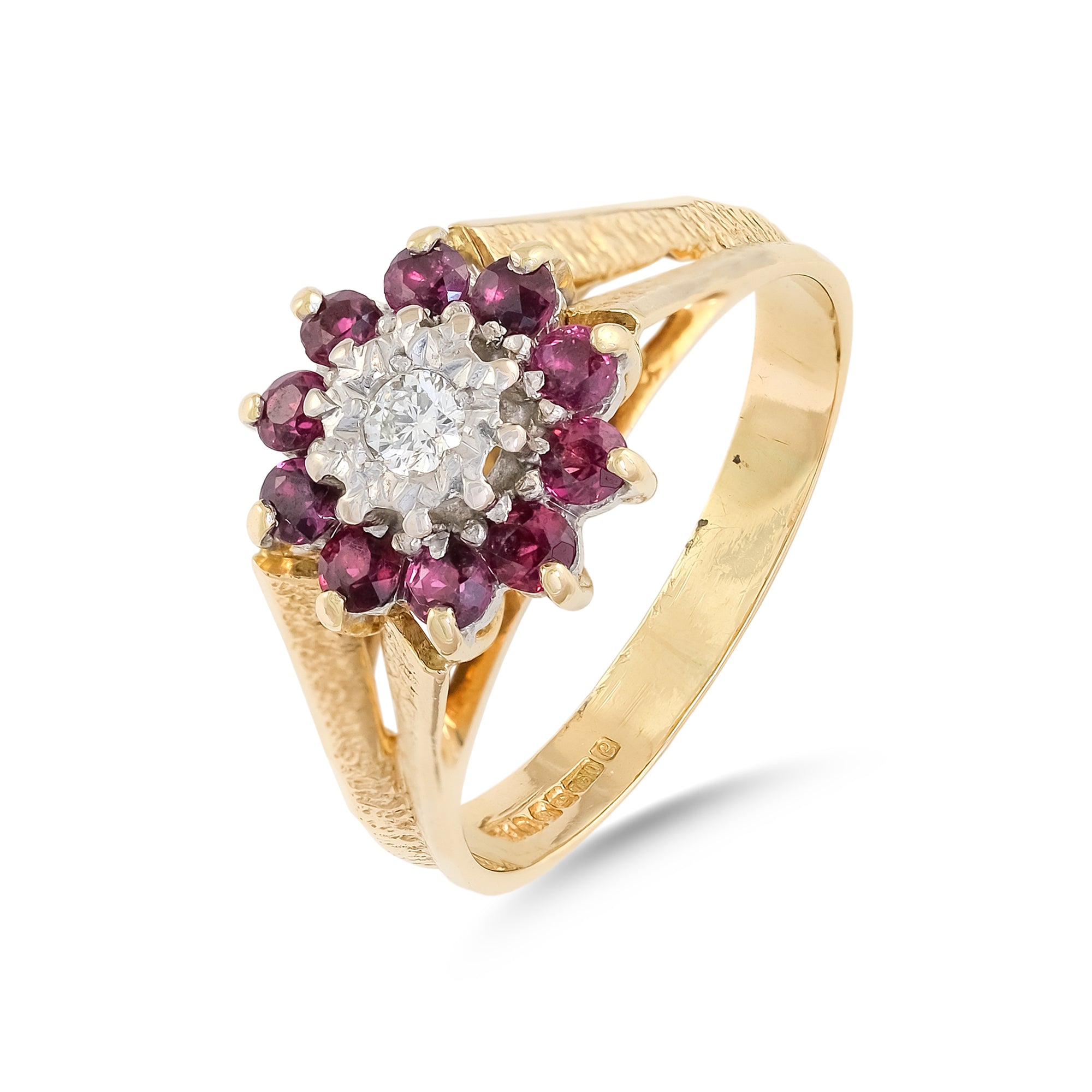 Vintage 18ct Yellow Gold Ruby and Diamond Cluster Ring