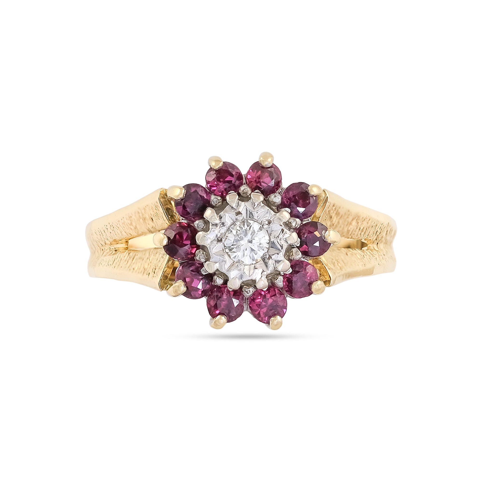 Vintage 18ct Yellow Gold Ruby and Diamond Cluster Ring