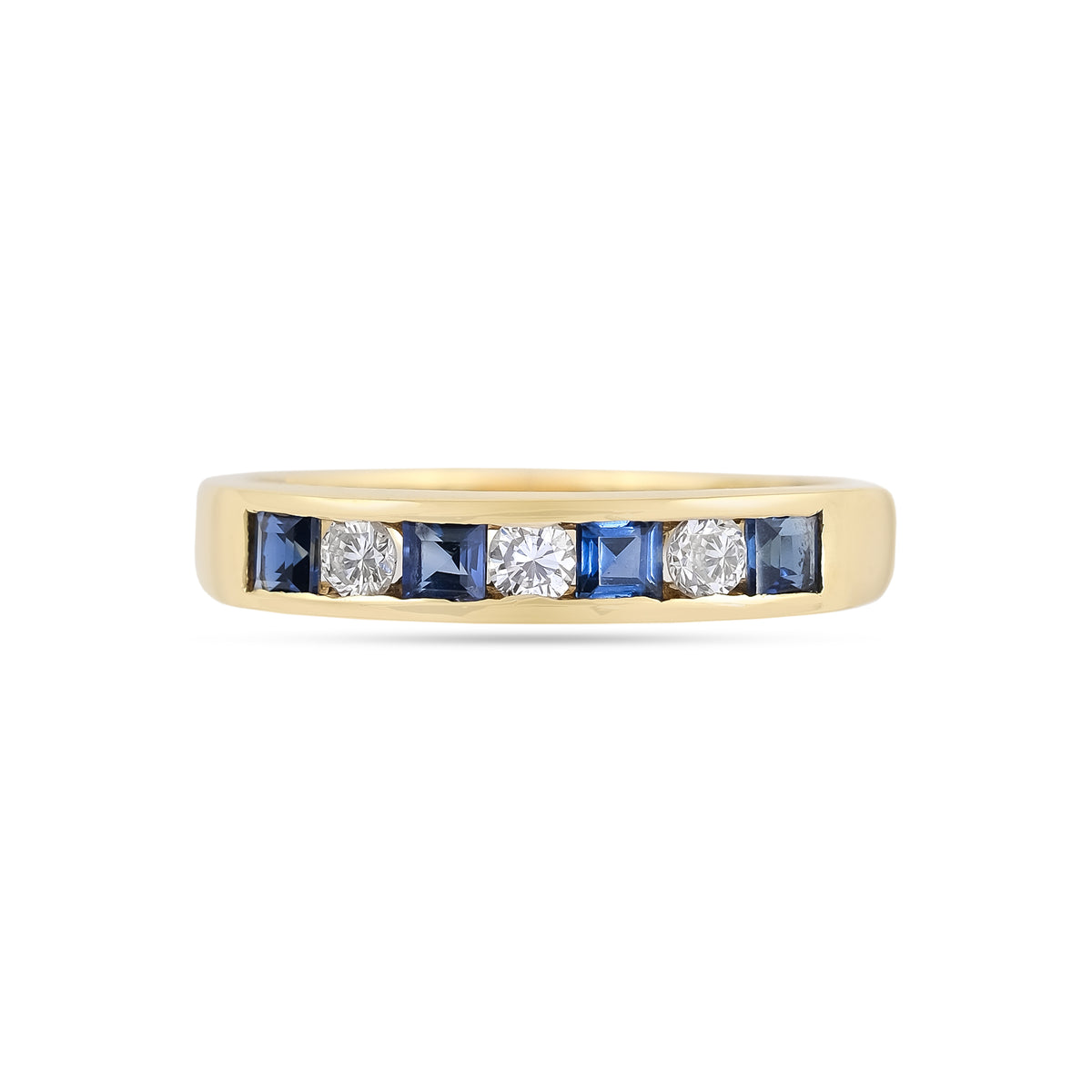 Vintage 18ct Yellow Gold Sapphire &amp; Diamond Half Eternity Ring
