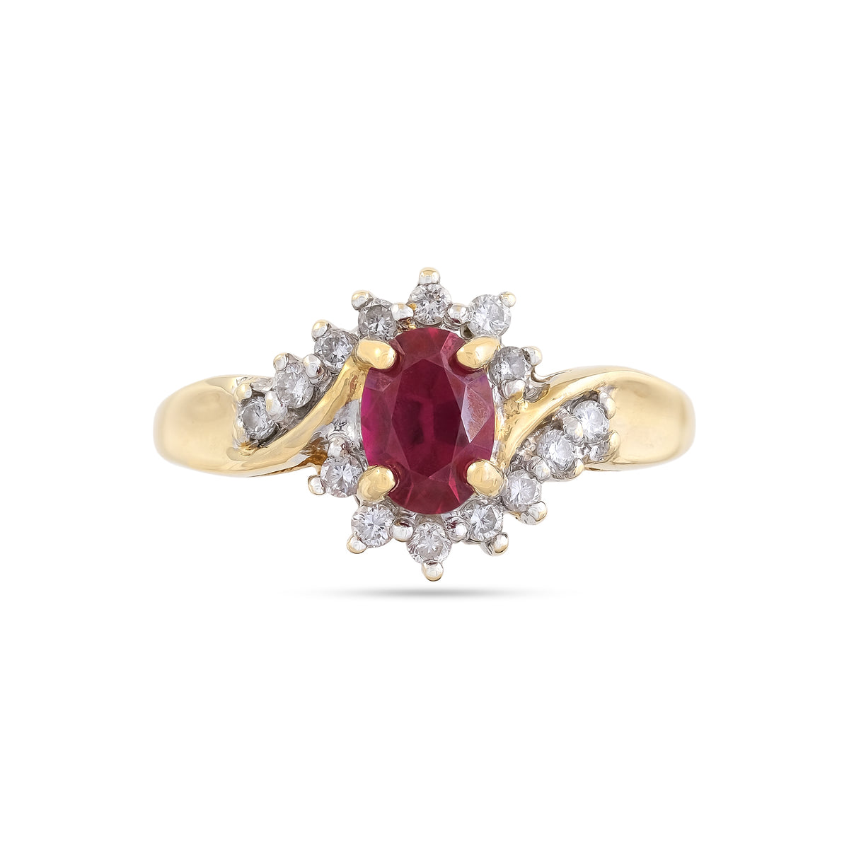 Vintage 18ct Yellow Gold Synthetic Ruby &amp; Diamond Cluster Ring
