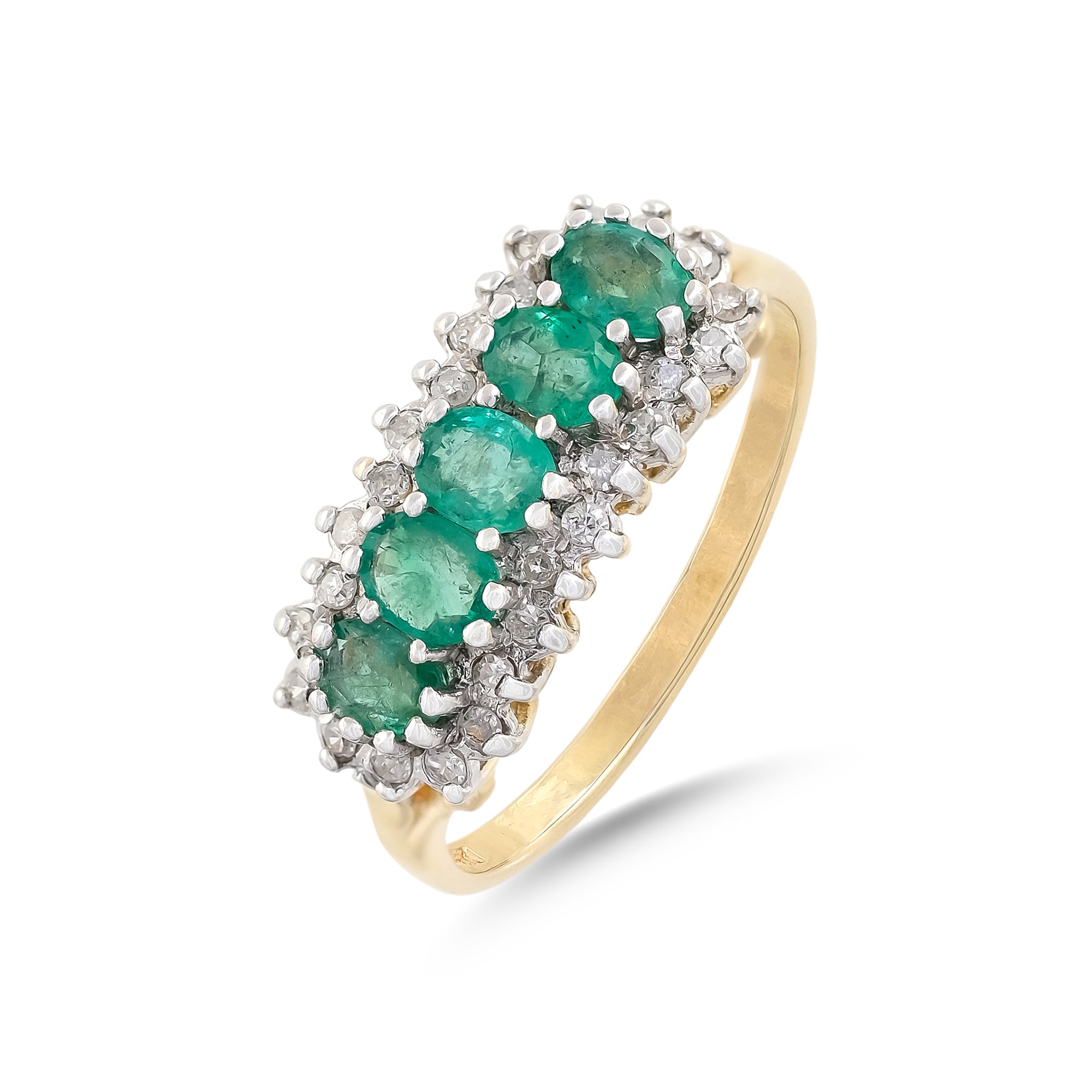 Vintage 9ct Yellow Gold Emerald and Diamond Cluster Ring