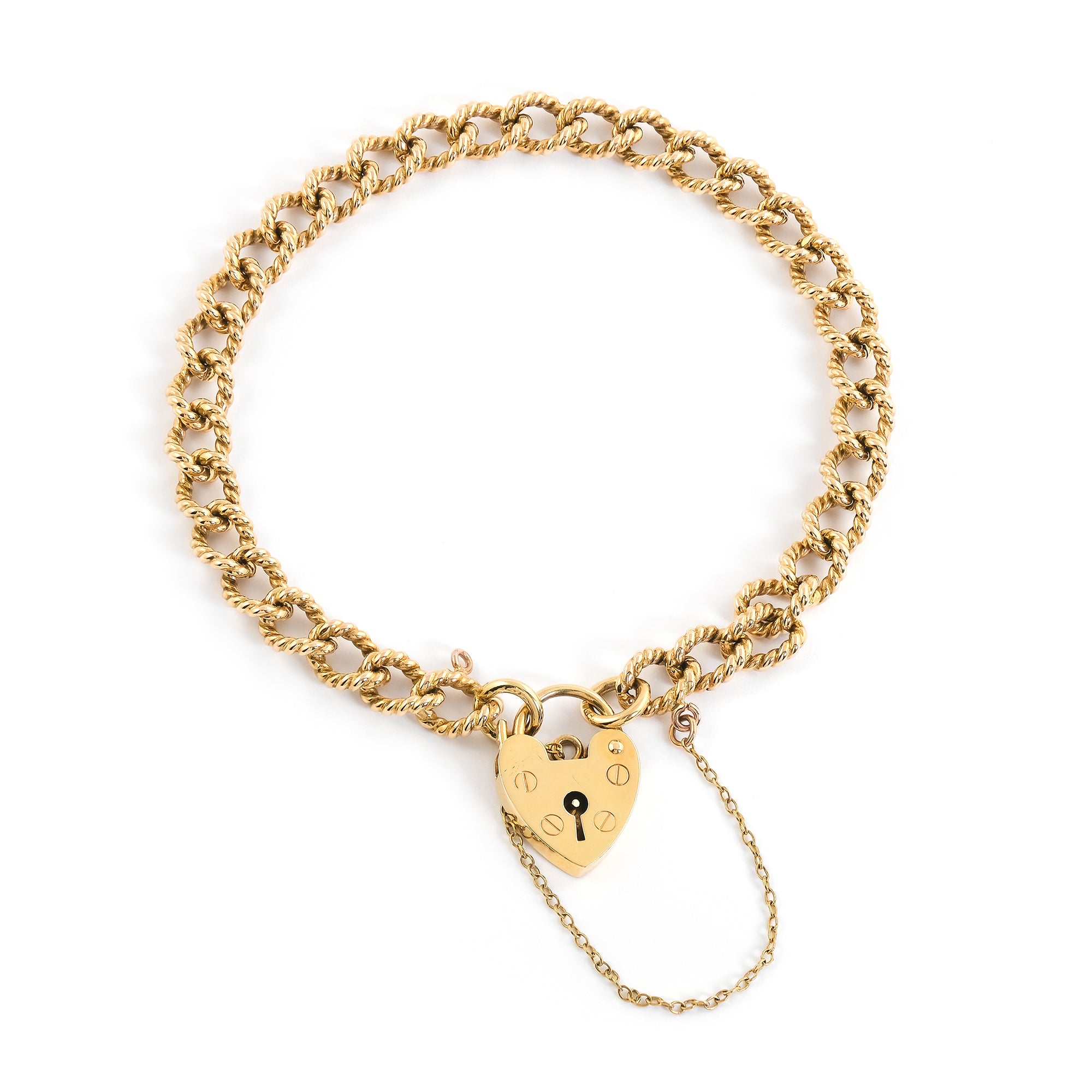 Vintage 9ct Yellow Gold Heart Lock Bracelet