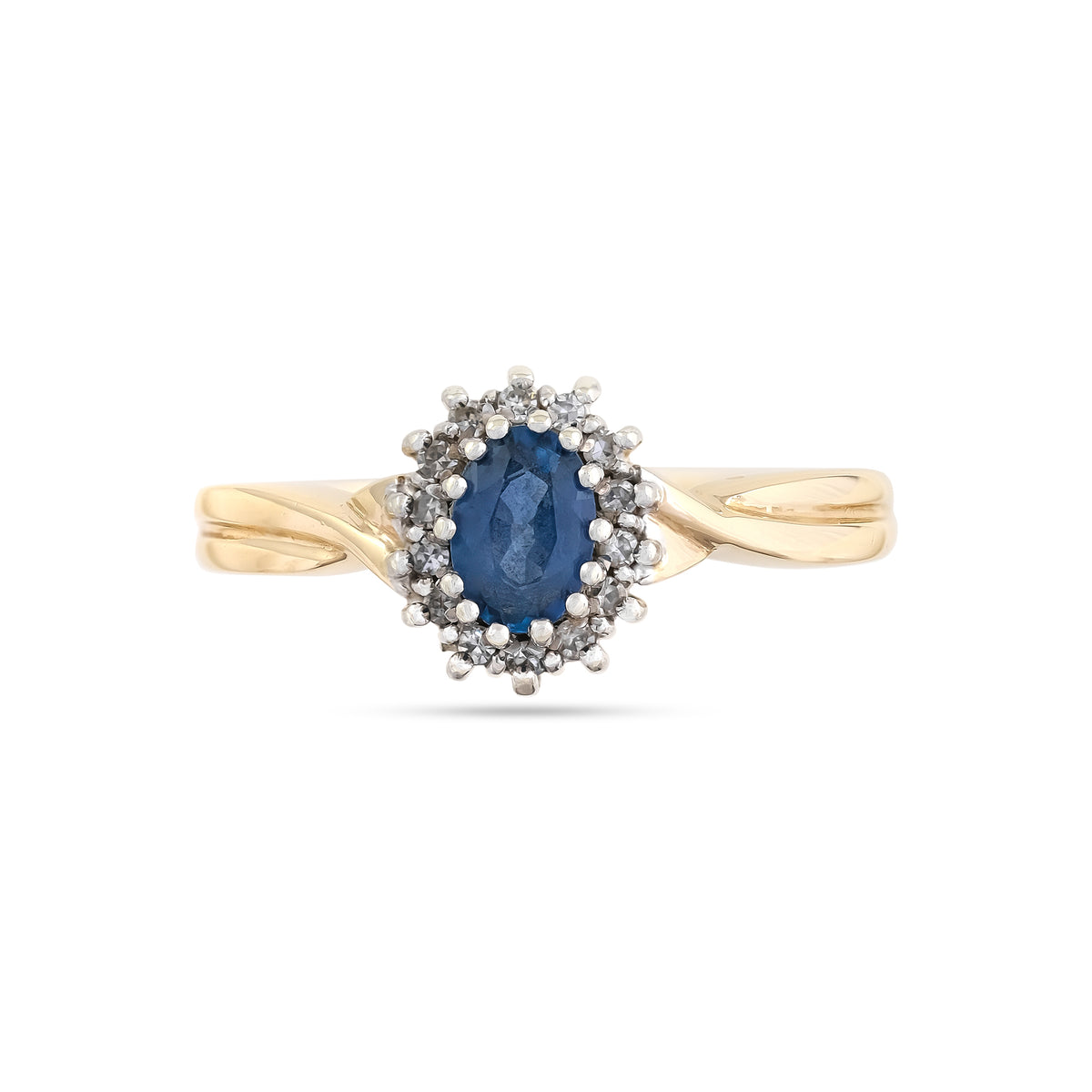 Vintage 9ct Yellow Gold Sapphire &amp; Diamond Cluster Ring