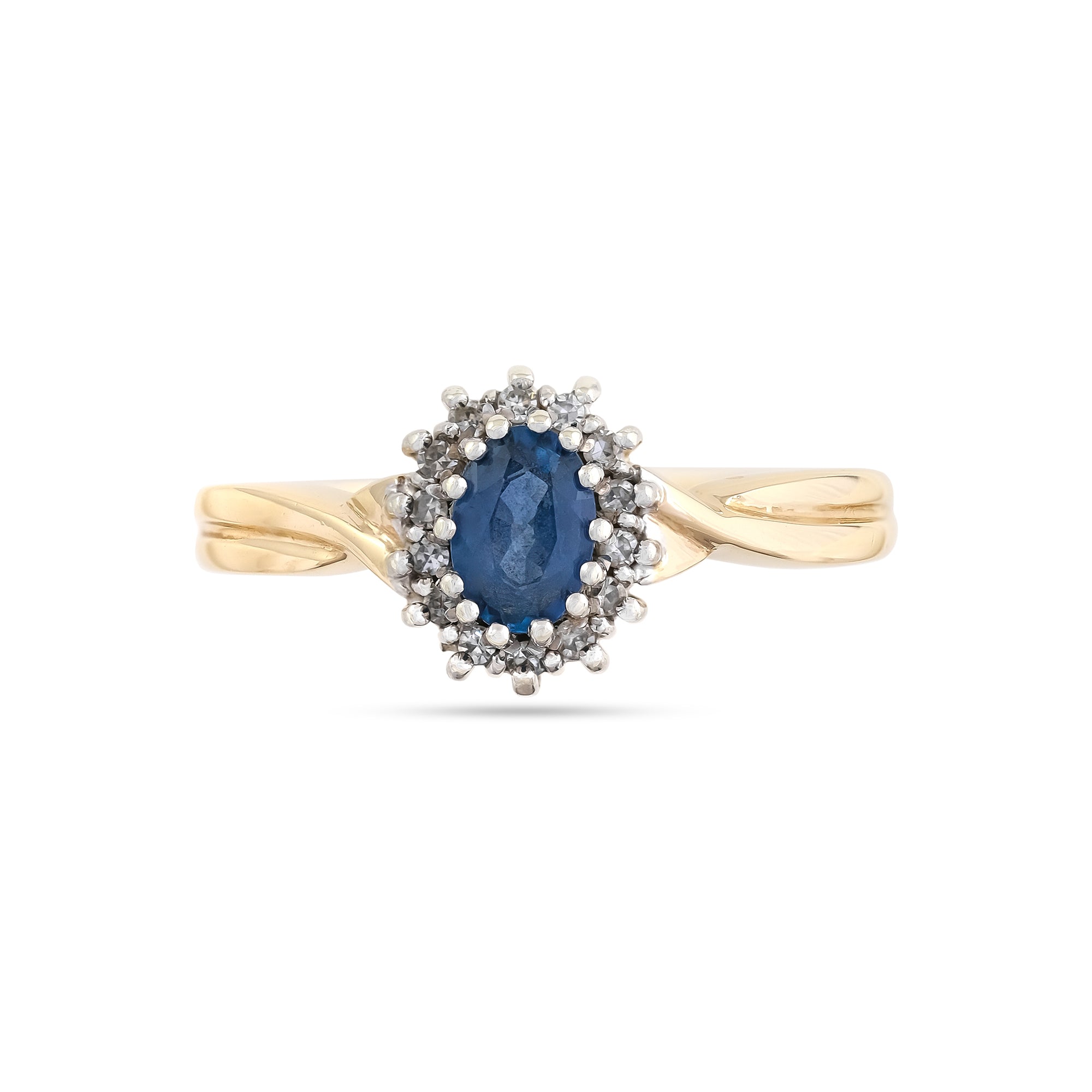 Vintage 9ct Yellow Gold Sapphire & Diamond Cluster Ring