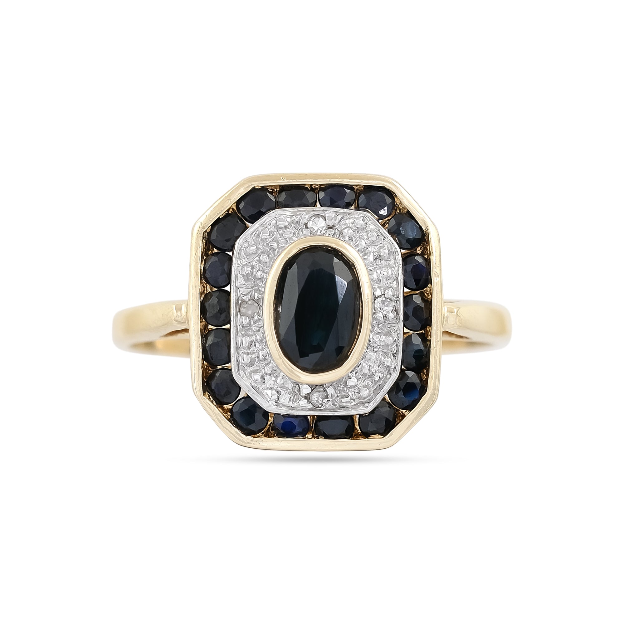 Vintage 9ct Yellow Gold Sapphire and Diamond Cluster Ring
